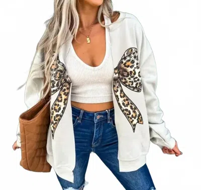 Birdie Leopard Bow Luxe Sweatshirt In Sand