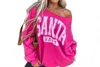 Birdie Women's Santa Baby Off Shoulder Sweatshirt In Hot Pink In Pink
