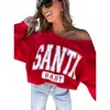 Birdie Women's Santa Baby Off Shoulder Sweatshirt In Red In Red