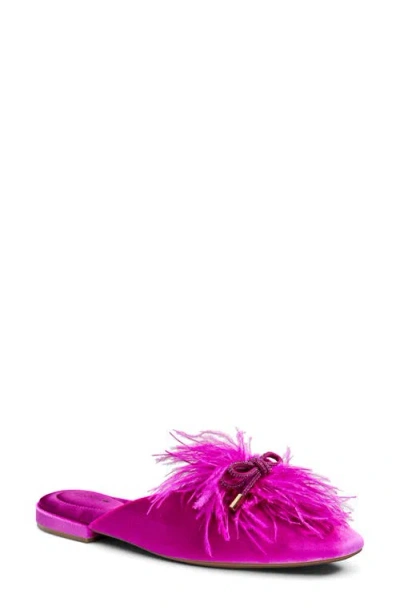 Gallery Detail: Birdies The Lovebird Feather Trim Mule In Hot Pink Velvet