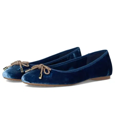 Birdies Women's  The Hummingbird Ocean Velvet Bow Slip On Ballet Flats Ver885 In Blue