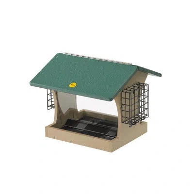 Birds Choice 12" Large Recycled Plastic Hanging Or Mounted Hopper 2-sided Bird Feeder, Taupe/green In Green;taupe