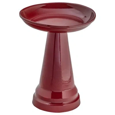 Birds Choice Ohio Stoneware Weather Resistant Ceramic Clay Pedestal Bird Bath For Gardens & Patios, Outdoor Décor In Burgundy