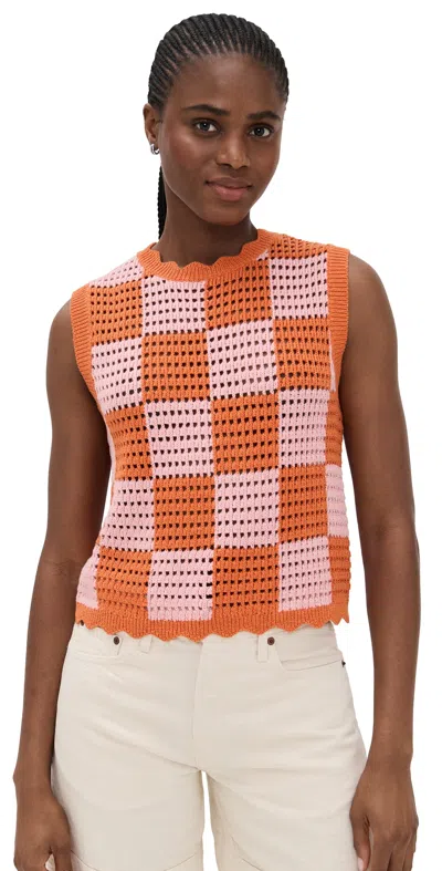 Birds Of Paradis Bree Jumper Tank Pink/orange Check