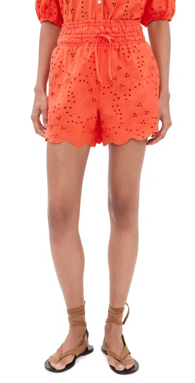 Birds Of Paradis Frances Short Vermillion Eyelet Shorts Vermillion In Red