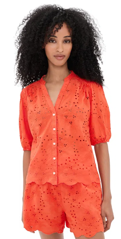 Birds Of Paradis Loren Vermillion Eyelet Blouse Vermillion In Orange