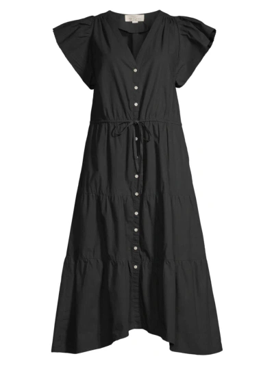 Birds Of Paradis Women's Kristi Tiered Cotton Tie-waist Dress In Black