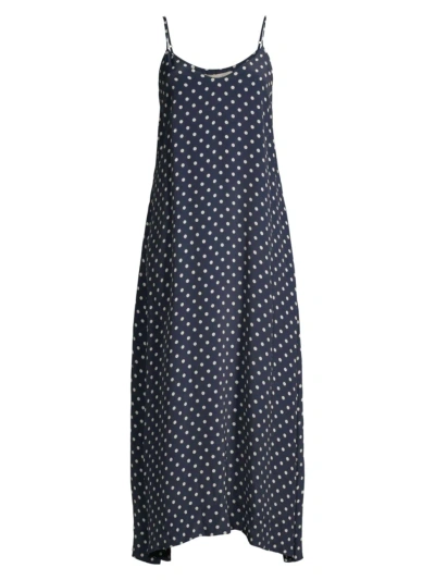 Birds Of Paradis Women's Reva Polka Dot Silk-blend Midi Slipdress In Navy Polka Dot