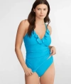 Birdsong Ruffle Halter Underwire Tankini Top In Adriatic Sea