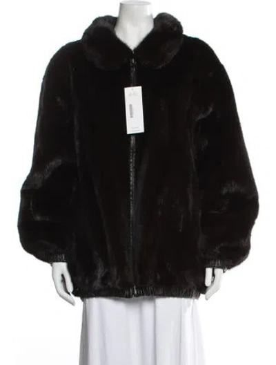 Pre-owned Birger Christensen Mink Faux Fur Jacket In Black