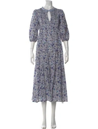 Pre-owned Birgitte Herskind Floral Print Long Dress In Blue