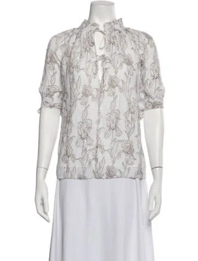 Pre-owned Birgitte Herskind Floral Print Tie Neck Top In Neutrals