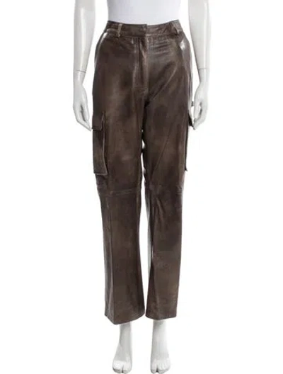 Pre-owned Birgitte Herskind Lamb Leather Straight Leg Pants In Brown