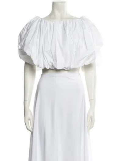 Pre-owned Birgitte Herskind Off-the-shoulder Short Sleeve Crop Top In White