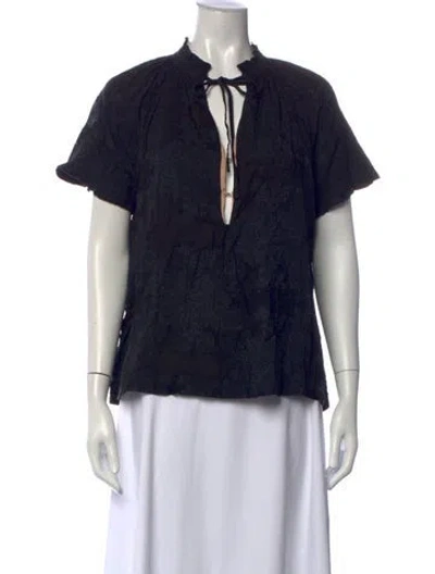 Pre-owned Birgitte Herskind Patterned Tie Neck Top In Black