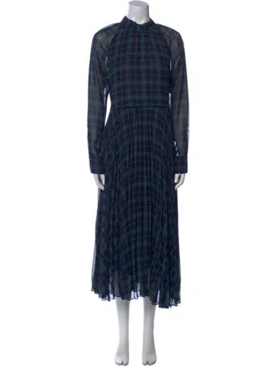 Pre-owned Birgitte Herskind Plaid Print Long Dress In Blue