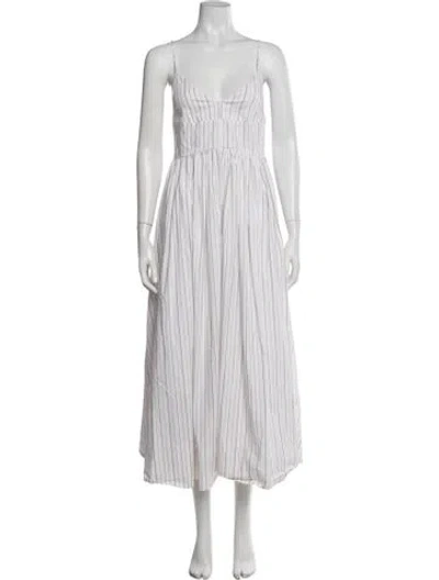 Pre-owned Birgitte Herskind Striped Midi Length Dress In White
