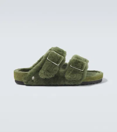 Birkenstock 1774 Arizona 1774 Shearling-lined Suede Sandals In Green