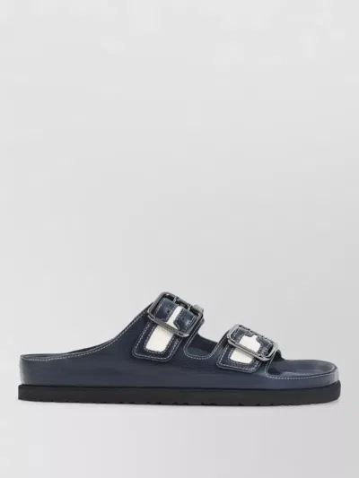 Birkenstock 1774 Arizona Canvas Leather Strap Slide Sandals In Blue