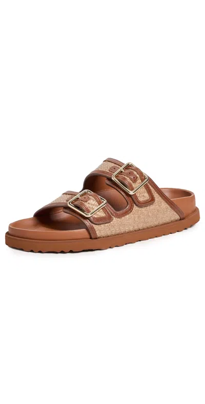 Birkenstock 1774 Arizona Framed Raffia 1774 Slides Ginger Brown Raffia
