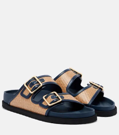 Birkenstock 1774 Arizona Leather-trimmed Woven Sandals In Blue