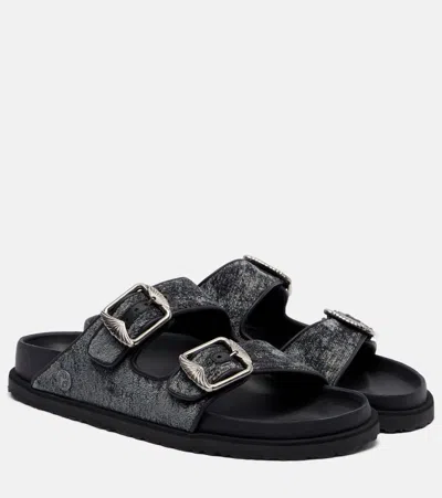 Birkenstock 1774 Arizona Velvet Sandals In Gray