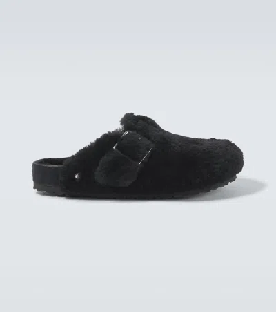 Birkenstock 1774 Boston 1774 Shearling-lined Suede Mules In Black