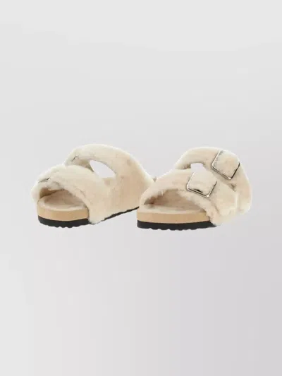 Birkenstock 1774 Faux Fur Flat Sole Open Toe Sandals In Neutral