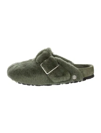 Pre-owned Birkenstock 1774 Faux Fur Mules In Green