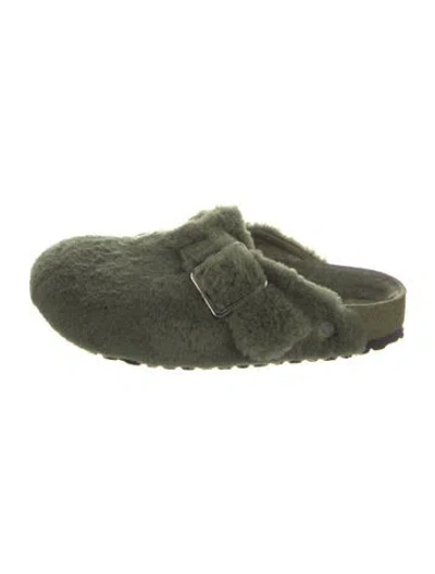 Pre-owned Birkenstock 1774 Faux Fur Mules In Green