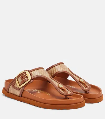Birkenstock 1774 Gizeh Leather-trimmed Woven Thong Sandals In Brown