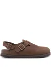 Birkenstock Tokio Suede Buckle Slingback Clogs In Brown