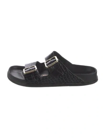 Pre-owned Birkenstock 1774 Leather Slides In Black