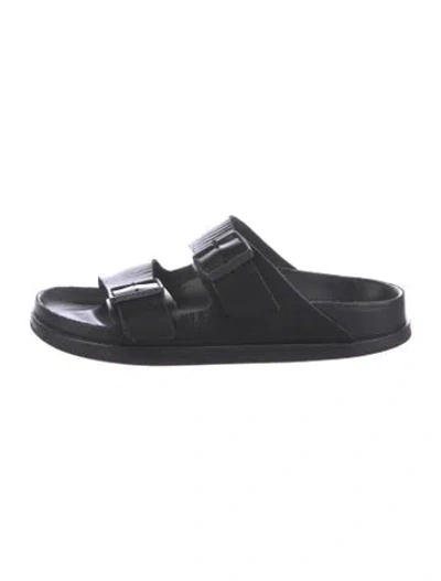 Pre-owned Birkenstock 1774 Leather Slides In Black