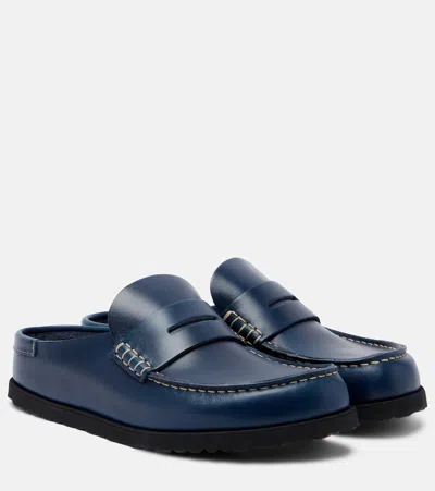 Birkenstock 1774 Naples Leather Mules In Blue