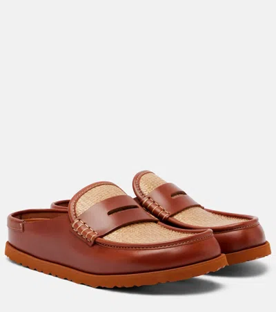 Birkenstock 1774 Naples Leather-trimmed Woven Mules In Brown