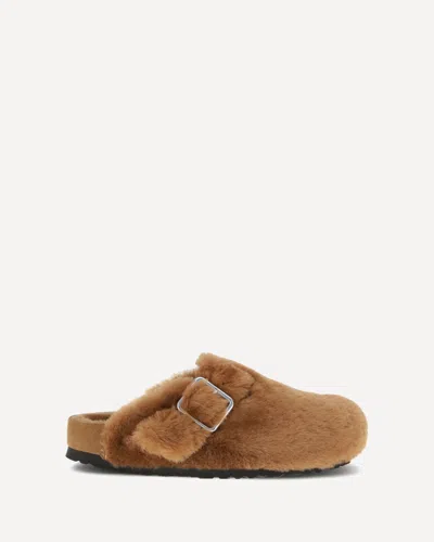 Birkenstock 1774 Shearling Boston Mules In Brown