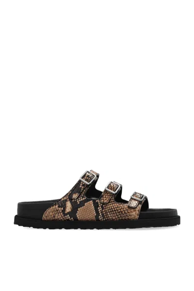 Birkenstock Florida Snake Leather Sandals With Adjustable Straps In Brown