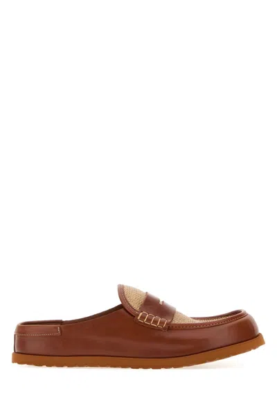 Birkenstock 1774 Two Tone Raffia And Nappa Leather Naples Slippers In Brown