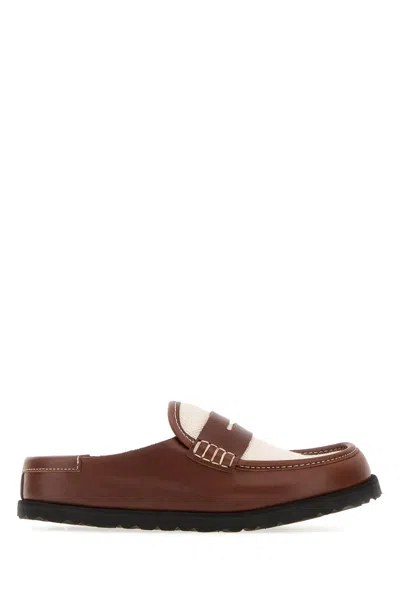Birkenstock 1774 Two-tone Canvas And Nappa Leather Naples Slippers In Brown
