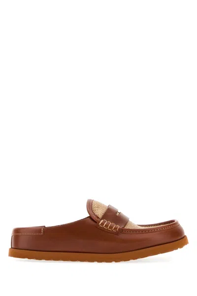 Birkenstock 1774 Two-tone Raffia And Nappa Leather Naples Slippers In Brown