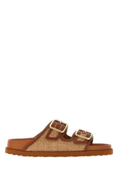 Birkenstock 1774 Women's  Raffi Arizona Raffia Slippers In Beige O Tan