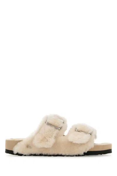Birkenstock 1774 X Becomes Berlin Ivory Shearling Arizona 1774 Slippers In Animal Print