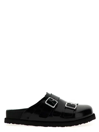 Birkenstock West Leather Dual Buckle Slide Clogs In Black