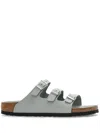 Birkenstock Mint Green Leather Florida Slippers In Gray