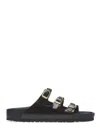 Birkenstock Adjustable Buckle Sandals With Contoured Footbed In Black