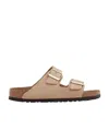 Birkenstock Nubuck Leather Sandals Sandcastle With Golden Buckles In Nude