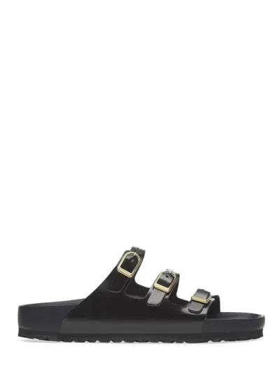 Birkenstock Adjustable Buckle Sandals With Contoured Footbed In Black