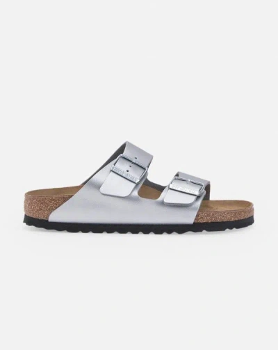 Birkenstock Womens Silver Arizona Two-strap Metallic Faux-leather Sandals In Sle