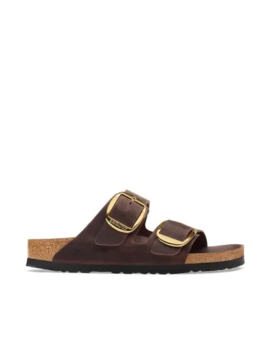 Birkenstock Anatomical Cork Footbed Sandal With Gold-tone Buckles In Brown
